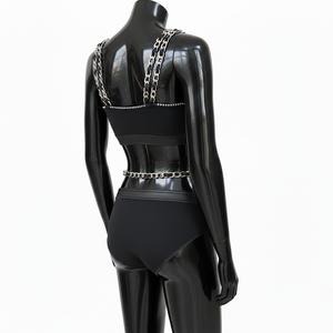 Conjunto de Bikini para Mujer, 180 GSM, Poliéster y Elastano, Negro, con Pedrería, Parche de Chenilla, Logotipo Personalizado - Product Image 4