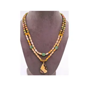 Elegant Looking Unakite and Yellow Aventurine >Fashion Jewelry Necklaces for Women Natural Stone Necklace