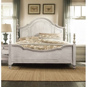 Cama clásica wheathered Blanco Pintado madera maciza de caoba King size-Muebles de madera antiguos Fabricación hecha a mano de Jepara - Product Image 5