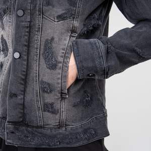 แจ็กเก็ตผ้ายีนส์สำหรับผู้ชายเสื้อแจ็กเก็ตผ้ายีนส์ลายกรดซีดๆสำหรับใส่กลางแจ้ง - Product Image 3