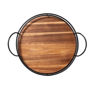 Bandeja decorativa multifuncional para servir Pasta Pizza Bandeja de madera con asas Catering Bandeja de madera decorativa usada - Product Image 3