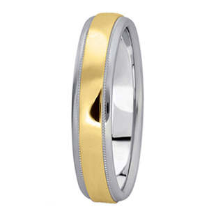 Alliance de mariage bicolore sculptée 4 mm, ensemble de bijoux tendance, élégant et stylé - Product Image 3