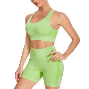 Short athlétique sans couture pour femmes et soutien-gorge de sport ensembles de fitness en polyester vêtements de sport à motif solide pour l'entraînement ensembles de yoga femmes - Product Image 2