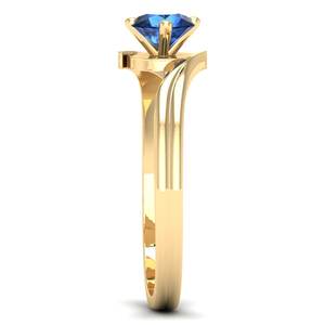 แหวนพลอยไพลินสีน้ำเงินทรงกลมเจียระไนแบบเรียบ 0.5 กะรัต ประดับด้วยทองคำแท้ 14K พร้อมใบรับรอง IGI สำหรับผู้หญิง - Product Image 3