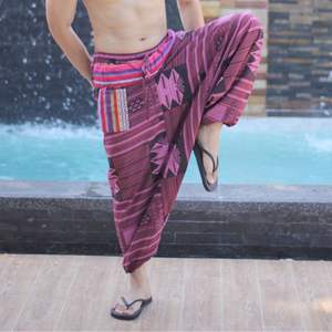 กางเกงผ้าฝ้ายสไตล์โบโฮสไตล์ชนเผ่าผ้าฝ้าย100% ทรงหลวมแบบลำลองสำหรับสวมใส่และเดินทางสวมใส่สบายใช้ในชีวิตประจำวัน - Product Image 4