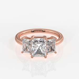Bague à trois pierres en diamant de laboratoire taille Radiant, or 14 carats et platine, pour fiançailles et promesse, bijoux fins certifiés, style grappe - Product Image 6