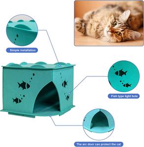Maison pour animaux de compagnie écologique personnalisable en feutre avec découpes en forme de poisson, détachable, empilable, pliable, amovible, lavable, design intérieur - Product Image 3