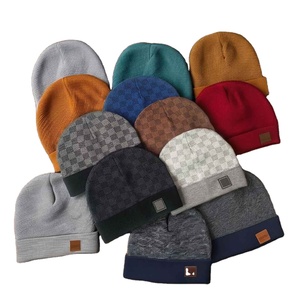 Wholesale Custom Design Checker <b>Board</b> Knit Beanie Soft Cuffed Winter Hat With <b>Letter</b> Print Beanie For Travel - Product Image 3