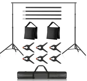 Photo Studio Backdrop Support System, suporte alto do fundo ajustável com 4 travessas e 6 grampos Backdrop,