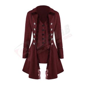 Women's <b>Gothic</b>-Button Lace-Up Corsets-Tailcoat Jackets Turn-Down Collar Hooded Waterproof Faux Fur Linen Fashion Print Pocket - Product Image 3