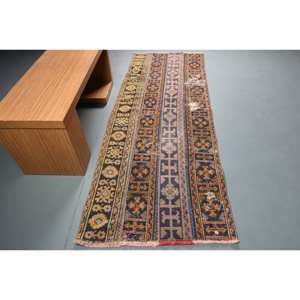 Classic Blue <b>Red</b> 3 X 8ft Turkish Wool Jute Rug Large Area Rectangle Patchwork Weave with <b>Latex</b> Backing for Hallway Room Decor - Product Image 1