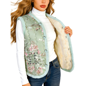Женский винтажный стеганый жилет с цветочным принтом, без рукавов, на пуговицах, для осени и зимы - Product Image 3