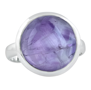 Bague ronde en argent sterling 925 avec pierres précieuses en améthyste violette Bijoux Bague à la mode plaquée argent pour cadeau, fête pour unisexe - Product Image 5