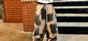 Pantalones vintage personalizados para hombre, pantalones informales de pierna ancha con diamantes de imitación y diseño acampanado desgastado, estilo frontal plano de tela de lana - Product Image 6