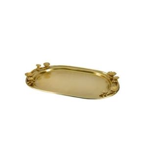 Bandeja de Servicio Ovalada de Latón Dorado de Lujo con Asas Florales, Bandeja de Té Decorativa de Metal para Mesa de Centro, Decoración de Bodas y Servicio de Hotel - Product Image 1