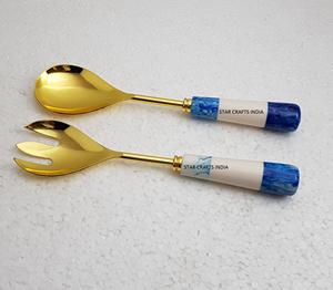 Lossy Stainless Steel ololden lated con Resin andandle tainless teteel ixing & ooooking alalad LAT erver poerving poons - Product Image 5