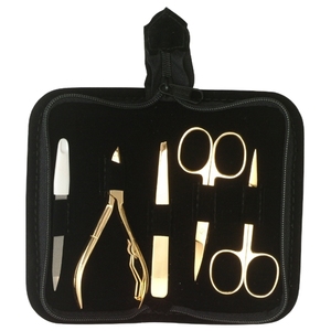 Juego de instrumentos de pedicura para manicura chapados en oro de primera calidad, 5 uds., herramientas de acero inoxidable, bolsa de cuero Artificial, venta completa, belleza de uñas - Product Image 4