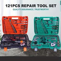 Kit d'outils à main pour la maison, 121 pièces, clés en acier CR-V, boîte à outils en plastique rigide, personnalisation OEM, ensemble d'outils de réparation automobile