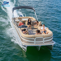 Bateau à pontons en aluminium avec moteur hors-bord pour la pêche en mer, le rafting fluvial, contrôle par écran tactile haute vitesse, coque large, grande capacité de rangement