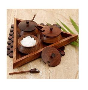 Tazón de madera Chttney Handi o de madera hecho a mano de diseño antiguo respetuoso con el medio ambiente con cuchara para la cocina casera y el hotel y los restaurantes - Product Image 1