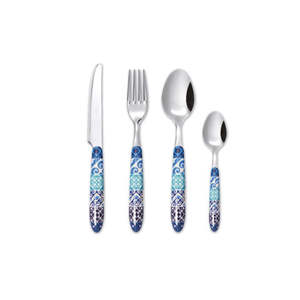 Ensemble de couverts en acier inoxydable haut de gamme 4 pièces avec poignées colorées vibrantes en ton argent allant au lave-vaisselle - Product Image 1