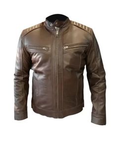 Chaqueta Cafe Racer de cuero marrón - Product Image 1