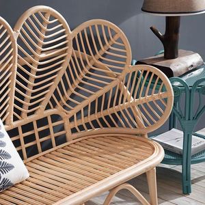 Canapé en rotin artisanal en forme de feuille, banc tissé naturel pour une utilisation en intérieur et en extérieur - Product Image 3