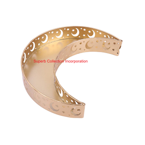 Plateau de service en métal doré pour le Ramadan, étoile de lune, pour décor de festival islamique, assiette à dessert polyvalente et cadeau de décoration pour la maison - Product Image 1