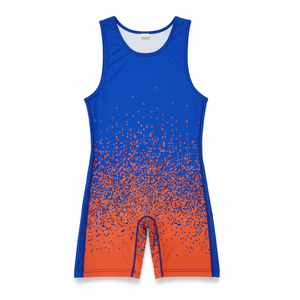 Combinaison de lutte personnalisée orange et bleue dégradée, extensible, légère, à séchage rapide, respirante, en polyester et élasthanne, uniformes d'équipe pour hommes et jeunes - Product Image 1
