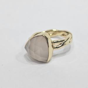 Bague vintage en argent sterling 925 plaqué or avec pierres précieuses, forme trilienne unique, calcédoine rose naturelle, éternité vermeil - Product Image 2