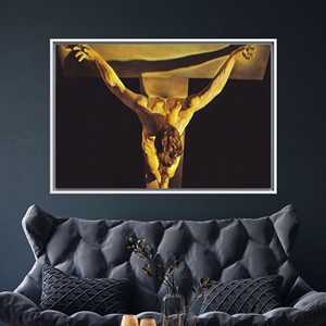 Art mural imprimé sur toile de style crucifixion de Salvador Dali, 1P : encadré blanc - Product Image 1