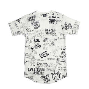 T-shirt de créateur Saul Knit 100% coton biologique, coupe oversize avec impression sérigraphiée, couleur blanche, coupe compressée - Product Image 1