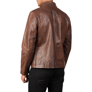 Chaqueta de cuero con cuello levantado de moda Vintage para hombre al mejor precio 2025 prendas de vestir con cremallera de manga larga con logotipo frontal - Product Image 6