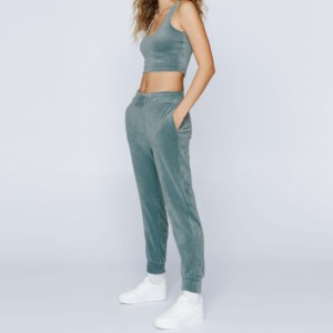 OEM vente en gros velours 100% coton sweats à capuche survêtements femmes grande taille 2 pièces ensemble automne hiver velours dames sac de vêtements de sport - Product Image 5