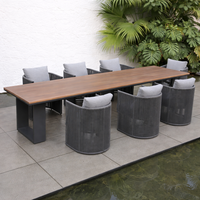 Ensemble de table à manger moderne et légère en aluminium pour l'extérieur, avec chaises en corde tressée, pour villa et jardin