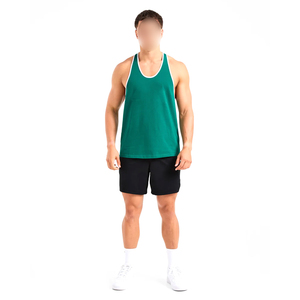Couleur verte avec côtes blanches de la plus haute qualité sans manches hommes vêtements respirant Fitness Wear Gym haltérophilie Stringers - Product Image 3