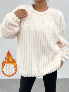 Personalizado otoño invierno cálido cuello redondo Simple moda mujer suéter sólido terciopelo pulóver mujer sudadera Haus Industries - Product Image 2