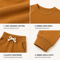 Ensemble 2 pièces haut et pantalon à manches raglan pour bébé, en côte, doux, pour enfants, pyjama, tenue d'automne, vente en gros
