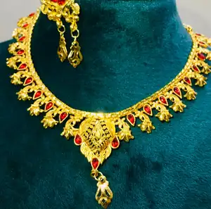 FASHION JEWELLERY NECKLACE Trending Customised High Quality Indian Jewellery Red Rhinestone Women Wedding Gift 18k Gold Platted