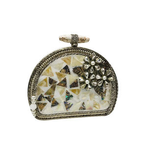 Handcrafted Radiant Opulent Beauty Brass MOP Evening <b>Clutches</b> Crystal Stones Pearl <b>Embellishment</b> Timeless Sophistication - Product Image 1