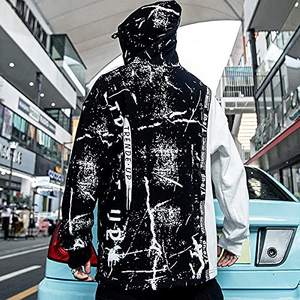 Sudadera con capucha con estampado de peso pesado para hombre Sudadera de punto de algodón 100% con patrones Tie-Dye y adornos en contraste - Product Image 5