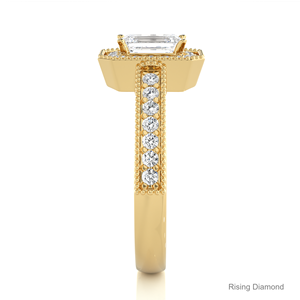 แหวนหมั้นเพชร CVD พลอยเทียม1.0 CT มรกตตัดเป็นของขวัญครบรอบปีทองสีเหลืองสำหรับผู้หญิง - Product Image 3