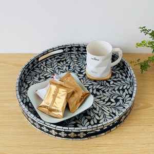 Bandeja de servicio con incrustaciones de hueso para decoración para sala de estar, bandeja de servicio con incrustaciones de hueso Rectangular, bandeja de servicio con incrustaciones de hueso con motivo tradicional - Product Image 1