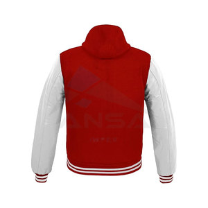 Chaqueta Universitaria Vintage para Hombre, Mangas de Cuero, Cuerpo de Lana, Cálida, Ligera, Ajustable, con Logotipo del Equipo Personalizable, Capucha Roja - Product Image 4