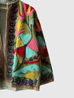 Veste en coton brodée de fleurs, col montant, manches chauve-souris, grande taille, vêtements de printemps pour femmes