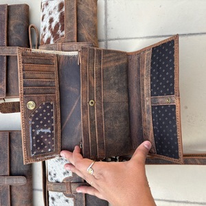 Pochette en cuir de vachette pour femmes, style occidental intelligent, porte-cartes, portefeuille, bouton pression, étui de téléphone de haute qualité. - Product Image 2