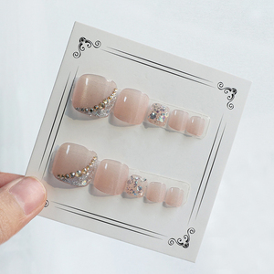Faux ongles courts en gel souple français avec paillettes, faits à la main, pré-appliqués, à presser - Product Image 3