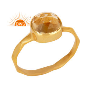 Anillo apilable de Plata de Ley 18k, GEMA de citrino natural chapado en oro, joyería personalizada - Product Image 1