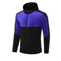 Jaket Training Sepak Bola Custom Full Zip Hoodie 100% Poliester Pria Cepat Kering Bernapas Pakaian Tim Saku Musim Gugur