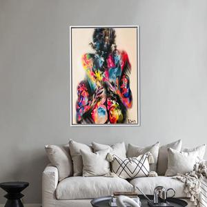 Art sur toile graffiti : impression de couple érotique, décoration murale plate, encadrée en blanc - Product Image 1